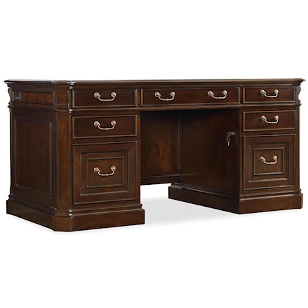 Traditional 66in Executive Desk with Leather Insert Top